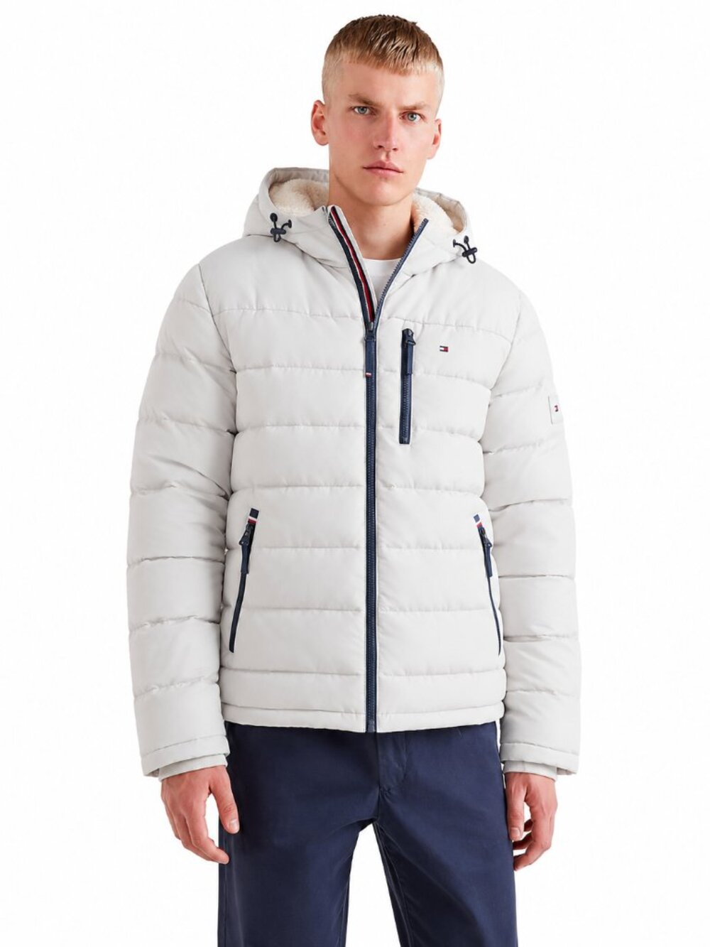 Tommy Hilfiger Sherpa Hood Puffer Jacket Ice Small Wind Resistant NWT